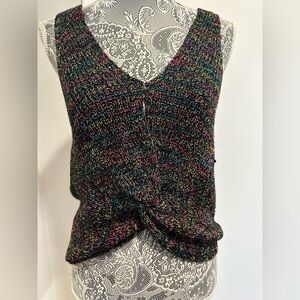Jolie & Joy Twist Front Neon Speckle VNeck Sleeveless Knit Top Keyhole